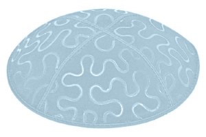 Light Blue Blind Embossed Puzzle Kippah without Trim