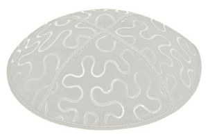 Light Grey Blind Embossed Puzzle Kippah without Trim