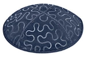 Navy Blind Embossed Puzzle Kippah without Trim