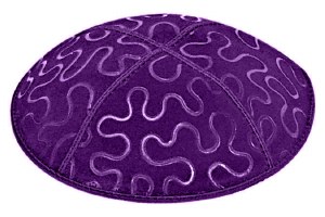 Purple Blind Embossed Puzzle Kippah without Trim
