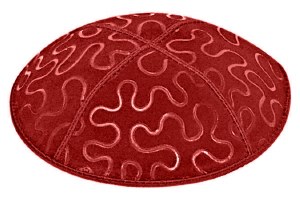 Red Blind Embossed Puzzle Kippah without Trim