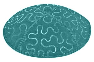 Teal Blind Embossed Puzzle Kippah without Trim