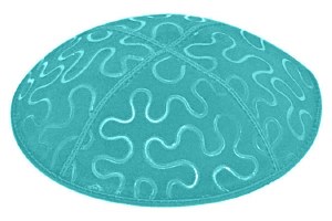 Turquoise Blind Embossed Puzzle Kippah without Trim