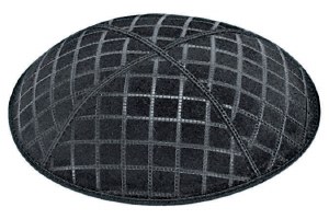 Black Blind Embossed Quilted Kippah without Trim