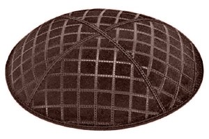 Brown Blind Embossed Quilted Kippah without Trim