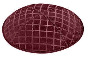 Burgundy Blind Embossed Quilted Kippah without Trim