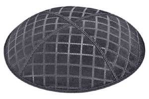 Dark Grey Blind Embossed Quilted Kippah without Trim