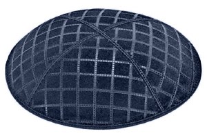 Navy Blind Embossed Quilted Kippah without Trim