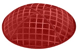Red Blind Embossed Quilted Kippah without Trim