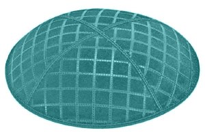 Teal Blind Embossed Quilted Kippah without Trim