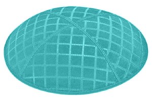 Turquoise Blind Embosed Quilted Kippah with Trim