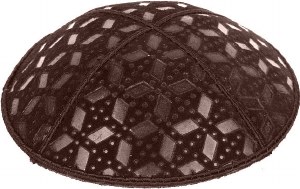 Brown Blind Embossed Rocky Road Kippah without trim
