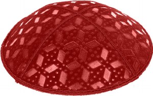 Red Blind Embossed Rocky Road Kippah without trim