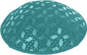 Teal Blind Embossed Rocky Road Kippah without trim