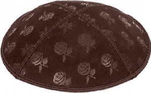 Brown Blind Embossed Roses Kippah without trim