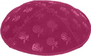 Fuchsia Blind Embossed Roses Kippah without trim