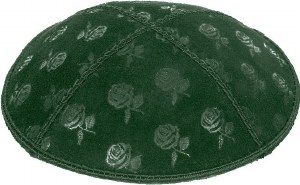 Green Blind Embossed Roses Kippah without trim