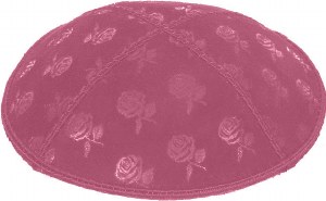 Hot Pink Blind Embossed Roses Kippah without trim