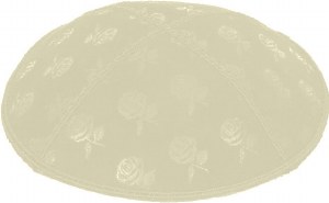 Ivory Blind Embossed Roses Kippah without trim