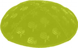 Lime Blind Embossed Roses Kippah without trim