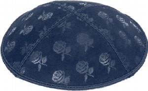 Navy Blind Embossed Roses Kippah without trim