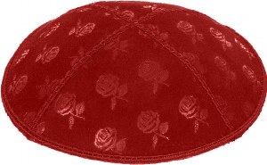 Red Blind Embossed Roses Kippah without trim