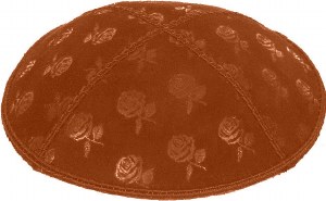 Rust Blind Embossed Roses Kippah without trim