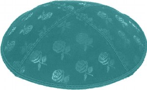 Teal Blind Embossed Roses Kippah without trim