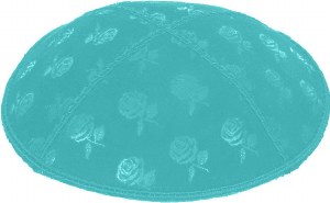 Turquoise Blind Embossed Roses Kippah without trim