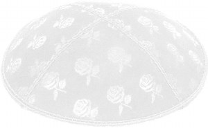 White Blind Embossed Roses Kippah without trim