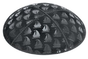 Black Blind Embossed Sailboats Kippah