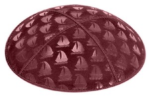 Burgundy Blind Embossed Sailboats Kippah