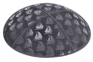 Dark Grey Blind Embossed Sailboats Kippah