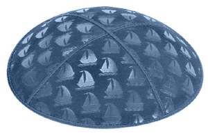 Denim Blind Embossed Sailboats Kippah
