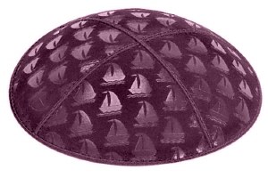 Eggplant Blind Embossed Sailboats Kippah