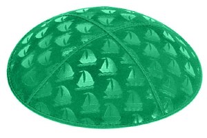 Emerald Blind Embossed Sailboats Kippah