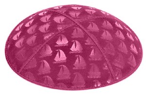 Fuchsia Blind Embossed Sailboats Kippah