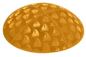 Gold Blind Embossed Sailboats Kippah