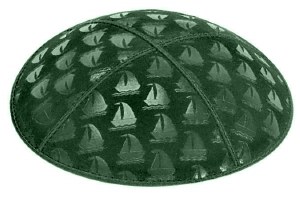Green Blind Embossed Sailboats Kippah
