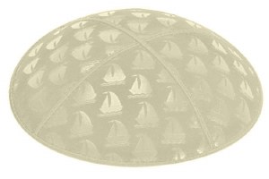 Ivory Blind Embossed Sailboats Kippah