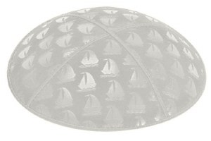 Light Grey Blind Embossed Sailboats Kippah