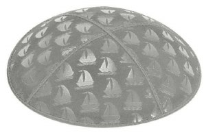 Medium Grey Blind Embossed Sailboats Kippah