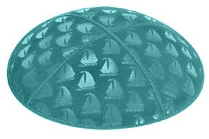 Teal Blind Embossed Sailboats Kippah