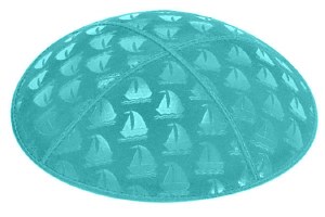 Turquoise Blind Embossed Sailboats Kippah