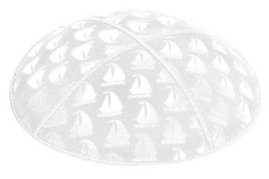 White Blind Embossed Sailboats Kippah
