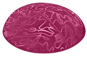 Fuchsia Blind Embossed Scribble Kippah without Trim