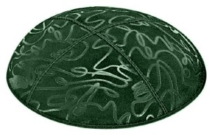 Green Blind Embossed Scribble Kippah without Trim