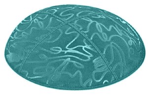 Teal Blind Embossed Scribble Kippah without Trim