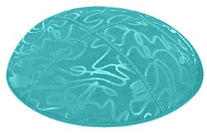 Turquoise Blind Embossed Scribble Kippah without Trim