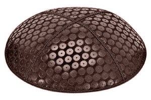 Brown Blind Embossed Sequins Kippah without Trim